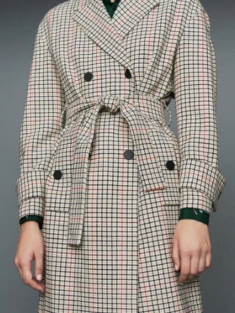 Maje Paris Long Plaid Checked Belted Brown Trench Coat FR 38 S/M Like New - Picture 13 of 16
